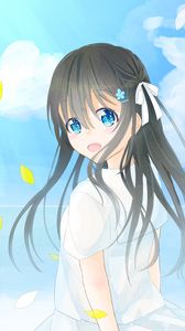 Preview wallpaper girl, glance, petals, anime