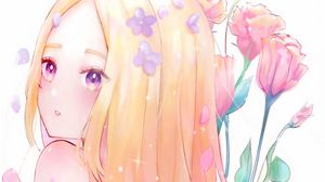 Preview wallpaper girl, glance, petals, anime, art