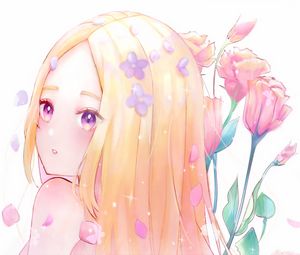 Preview wallpaper girl, glance, petals, anime, art