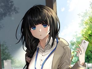 Preview wallpaper girl, glance, phone, anime, art