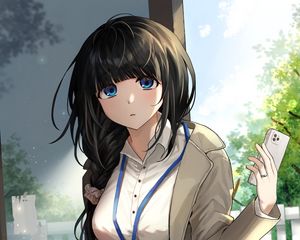 Preview wallpaper girl, glance, phone, anime, art