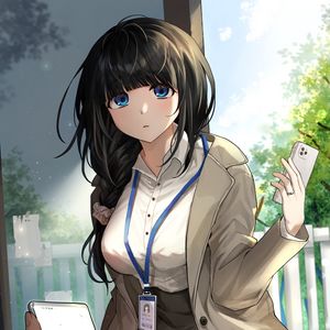 Preview wallpaper girl, glance, phone, anime, art