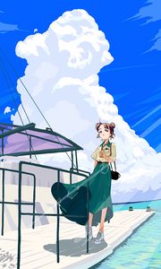 Preview wallpaper girl, glance, pier, sea, anime, art