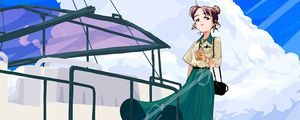 Preview wallpaper girl, glance, pier, sea, anime, art