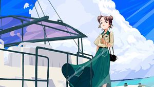 Preview wallpaper girl, glance, pier, sea, anime, art