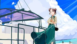 Preview wallpaper girl, glance, pier, sea, anime, art