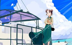 Preview wallpaper girl, glance, pier, sea, anime, art