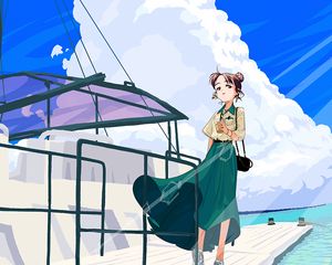 Preview wallpaper girl, glance, pier, sea, anime, art