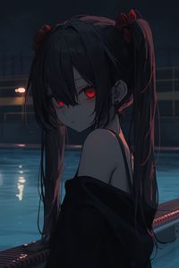Preview wallpaper girl, glance, pool, art, anime, dark