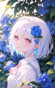 Preview wallpaper girl, glance, portrait, flowers, anime