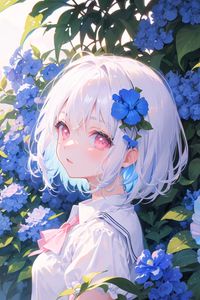 Preview wallpaper girl, glance, portrait, flowers, anime