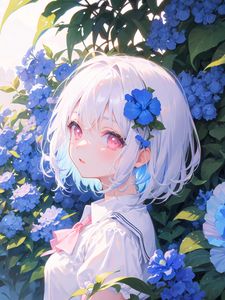 Preview wallpaper girl, glance, portrait, flowers, anime