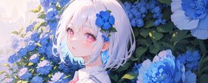 Preview wallpaper girl, glance, portrait, flowers, anime