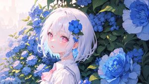 Preview wallpaper girl, glance, portrait, flowers, anime