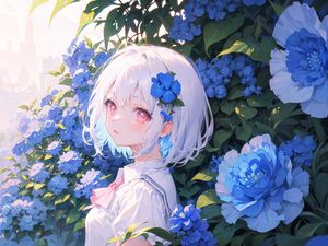 Preview wallpaper girl, glance, portrait, flowers, anime