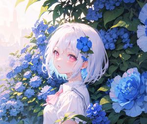 Preview wallpaper girl, glance, portrait, flowers, anime