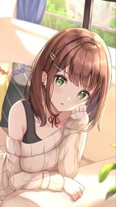 Preview wallpaper girl, glance, pose, sweater, anime