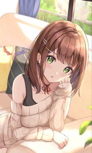 Preview wallpaper girl, glance, pose, sweater, anime