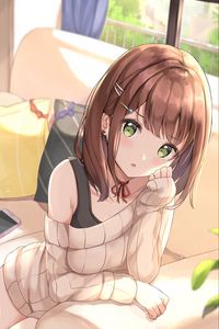 Preview wallpaper girl, glance, pose, sweater, anime