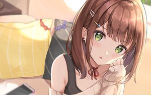 Preview wallpaper girl, glance, pose, sweater, anime