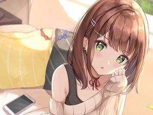 Preview wallpaper girl, glance, pose, sweater, anime