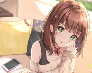 Preview wallpaper girl, glance, pose, sweater, anime