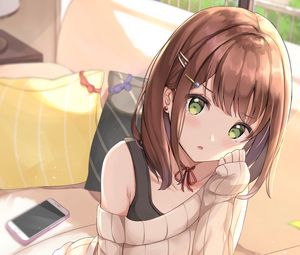 Preview wallpaper girl, glance, pose, sweater, anime