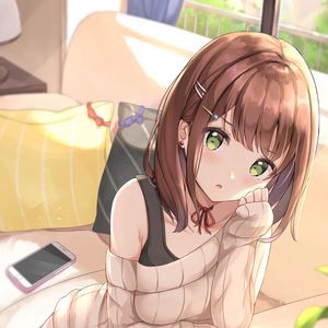 Preview wallpaper girl, glance, pose, sweater, anime