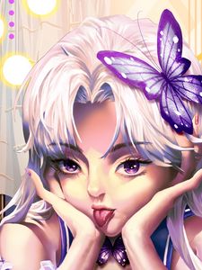 Preview wallpaper girl, glance, protruding tongue, anime