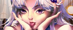 Preview wallpaper girl, glance, protruding tongue, anime