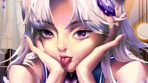 Preview wallpaper girl, glance, protruding tongue, anime