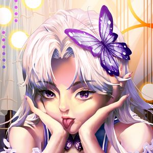 Preview wallpaper girl, glance, protruding tongue, anime