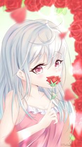 Preview wallpaper girl, glance, roses, flowers, anime