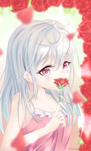 Preview wallpaper girl, glance, roses, flowers, anime