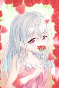 Preview wallpaper girl, glance, roses, flowers, anime