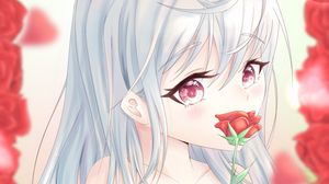 Preview wallpaper girl, glance, roses, flowers, anime