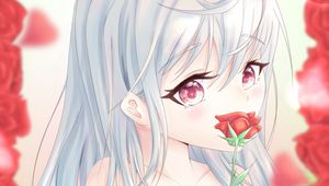 Preview wallpaper girl, glance, roses, flowers, anime