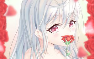 Preview wallpaper girl, glance, roses, flowers, anime