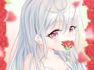 Preview wallpaper girl, glance, roses, flowers, anime