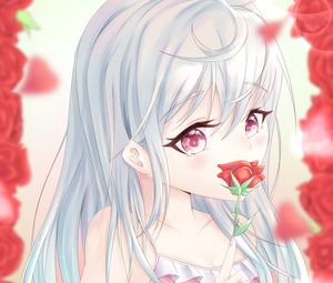 Preview wallpaper girl, glance, roses, flowers, anime