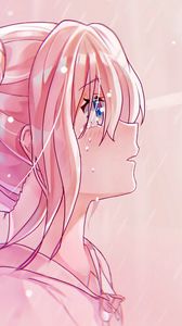Preview wallpaper girl, glance, sad, tears, anime, art, pink