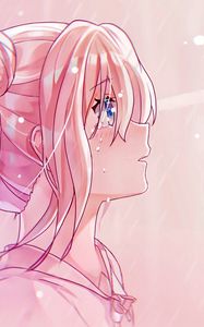 Preview wallpaper girl, glance, sad, tears, anime, art, pink