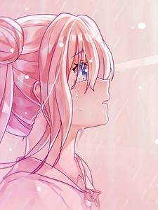 Preview wallpaper girl, glance, sad, tears, anime, art, pink