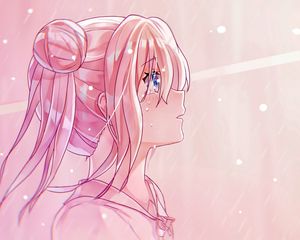 Preview wallpaper girl, glance, sad, tears, anime, art, pink