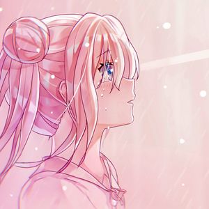 Preview wallpaper girl, glance, sad, tears, anime, art, pink