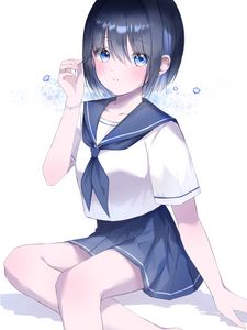 Preview wallpaper girl, glance, sailor suit, anime, art, blue