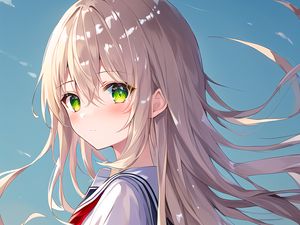 Preview wallpaper girl, glance, sailor suit, hair, anime