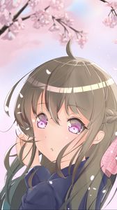 Preview wallpaper girl, glance, sakura, petals, anime