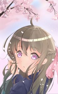 Preview wallpaper girl, glance, sakura, petals, anime