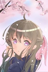 Preview wallpaper girl, glance, sakura, petals, anime